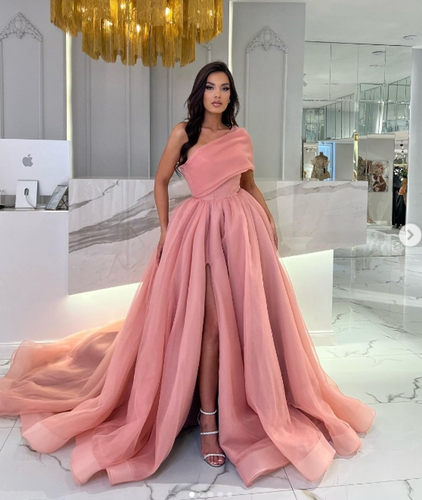 ball gown one shoulder prom dresses long for women 2024 side slit organza formal evening party dresses ball gowns