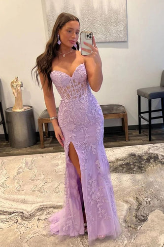 illusion corset lace appliques mermaid corset prom dresses long with slit sweetheart neckline formal evening party dresses gowns