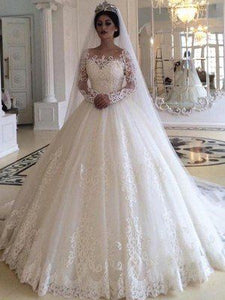 ball gown wedding dresses 2021 lace chapel trian bridal dresses long sleeve lace wedding gowns