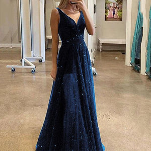 navy blue prom dresses 2021 deep v neck sequins shinning sparkly long evening dresses gowns