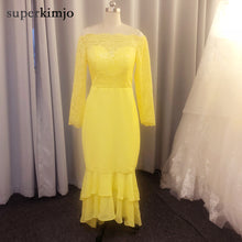 Load image into Gallery viewer, yellow bridesmaid dresses 2020 off the shoulder lace bridesmaid dress long sleeve mermaid chiffon cheap wedding guest dresses