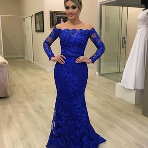 royal blue prom dresses 2020 long sleeve detachable skirt ball gown lace evening dresses arabic formal dresses