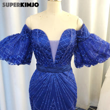 Load image into Gallery viewer, royal blue prom dresses 2020 sparkly glued sequins mermaid ruffle evening dresses party dress
