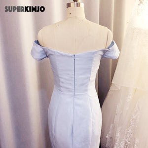 bridesmaid dresses long blue prom dresses 2020 off the shoulder satin mermaid puffy light blue evening dress