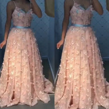 Load image into Gallery viewer, pink prom dresses 2020 sweetheart neckline flowers party dresses a line lace 3d flowers evening dresses gowns