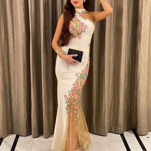 embroidery prom dresses high neck long sleeve lace appliques mermaid evening dresses vestidos de fiesta
