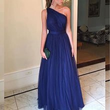 Load image into Gallery viewer, chiffon prom dresses 2020 one shoulder pleats a line floor length a line evening dresses formal dresses royal blue bridesmaid dresses