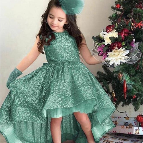 green little flower girls dresses 2021 crew high front and low back sparkly sequins shinning girls pageant dresses