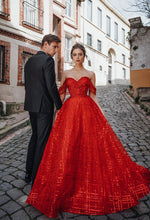 Load image into Gallery viewer, red prom dresses 2021 sweetheart neckline sequins sparkly red evening dresses gowns