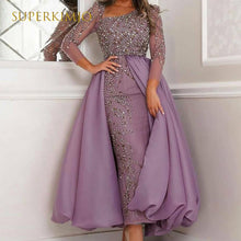 Load image into Gallery viewer, beaded prom dress 2021 long sleeve sheath crystal sexy evening dresses long party dresses
