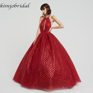 red prom dresses 2020 halter neckline keyhole sequins ball gown sparkly evening dresses vestidos de fiesta