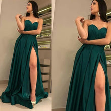 Load image into Gallery viewer, green prom dresses 2020 sweetheart neckline side slit satin evening dresses gowns arabic formal dresses