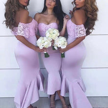 Load image into Gallery viewer, purple bridesmaid dresses 2020 off the shoulder sheath mermaid wedding guest dresses party dresses