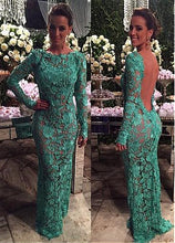 Load image into Gallery viewer, lace prom dresses 2020 backless long sleeve mermaid lace appliques mermaid evening dresses arabic evening gowns