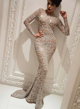 Load image into Gallery viewer, sequins prom dresses 2021 mermaid long sleeve mermaid sparkly shinning long evening dresses