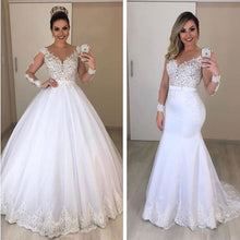 Load image into Gallery viewer, detachable wedding dress 2020 deep v neck long sleeve lace appliques mermaid bridal dreses ball gown evening dresses bridal gowns