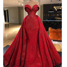 Load image into Gallery viewer, red prom dresses long sleeve party dresses 2020 detachable train evening dresses sparkly evening gowns abiye