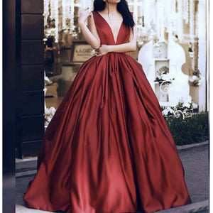 red evening dresses 2021 deep v neck satin ball gown floor length evening dresses gowns