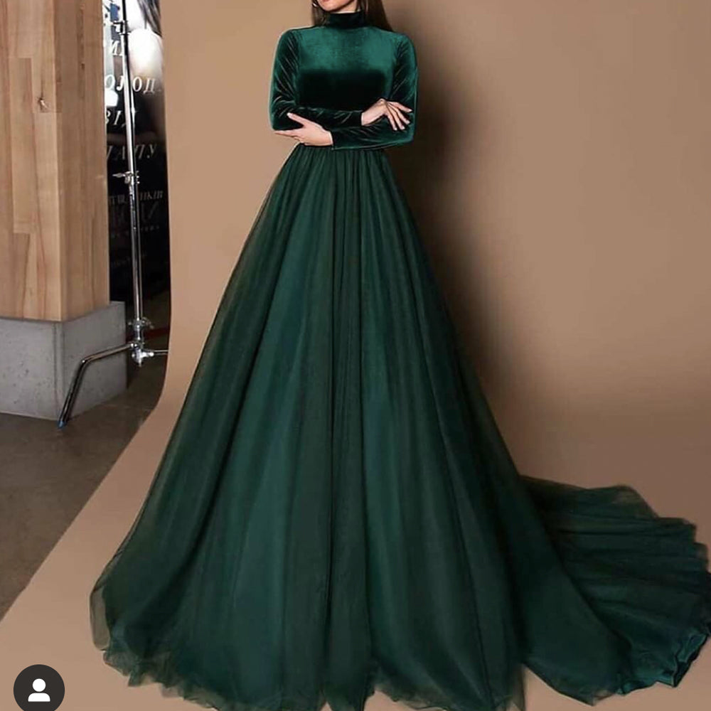 green prom dresses 2020 long sleeve formal dresses velvet tulle evening dresses gowns party dresses formal dresses