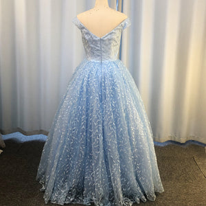 light blue prom dresses real 2021 shinning sequins lace evening dresses ball gown off the shoulder evening gowns actual