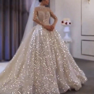 ball gown wedding dresses 2021 sequins sparkly shinning beaded luxury bridal dresses vestidos de noiva