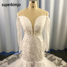 Load image into Gallery viewer, mermaid wedding dresses 2020 lace appliques pearls long sleeve vintage bridal dresses long