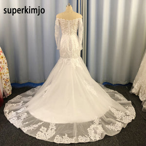 mermaid wedding dresses 2020 lace appliques pearls long sleeve vintage bridal dresses long