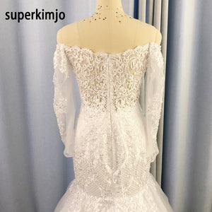 mermaid wedding dresses 2020 lace appliques pearls long sleeve vintage bridal dresses long