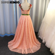 Load image into Gallery viewer, real prom dresses pearls sweetheart neckline 2020 embroidery evening dress coral formal dress
