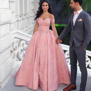 pink prom dresses 2020 sweetheart neckline off the shoulder ball gown lace formal dresses evening dress gowns