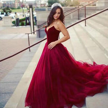Load image into Gallery viewer, wine red prom dresses 2020 sweetheart neckline ball gown tulle puffy floor length evening dresses arabic