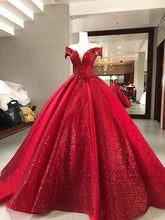 Load image into Gallery viewer, sparkly prom dresses 2020 sequins off the shoulder lace ball gown evening dresses arabic party dresses