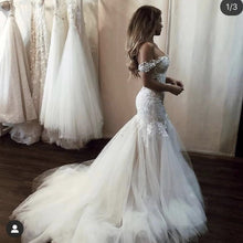 Load image into Gallery viewer, mermaid wedding dresses 2020 sweetheart neckline lace appliques puffy bridal dresses
