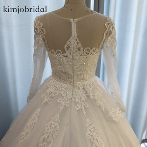 real wedding dresses 2020 lace appliques long sleeve ball gown bridal dresses vestidos de noiva