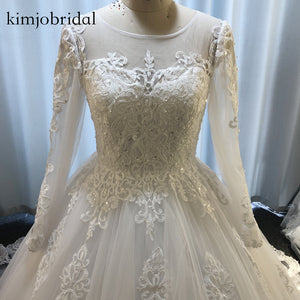 real wedding dresses 2020 lace appliques long sleeve ball gown bridal dresses vestidos de noiva