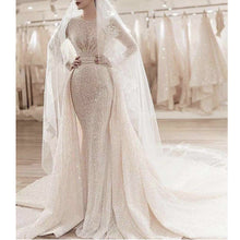 Load image into Gallery viewer, crystal wedding dresses 2021 crew neckline shinning detachable skirt beading sequins mermaid bling bling bridal dresses vestidos de noiva