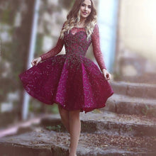 Load image into Gallery viewer, short homecoming dresses 2020 long sleeve sparkly sequins mini cocktial dresses purple prom dresses