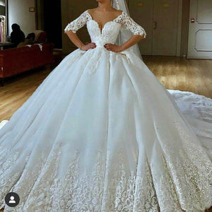 ball gown wedding dresses 2020 long sleeve lace appliques ball gown beading sequins half sleeve bridal dresses vestidos de noiva