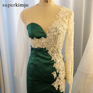 green prom dresses 2020 sheer crew neckline beading sequins lace appliques tassel long sleeve evening dresses