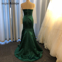 Load image into Gallery viewer, green prom dresses 2020 sheer crew neckline beading sequins lace appliques tassel long sleeve evening dresses