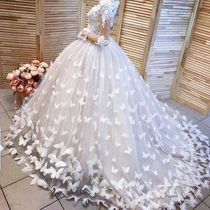 flowers wedding dresses 2020 crew neckline long sleeve ball gown bridal dresses lace wedding gowns