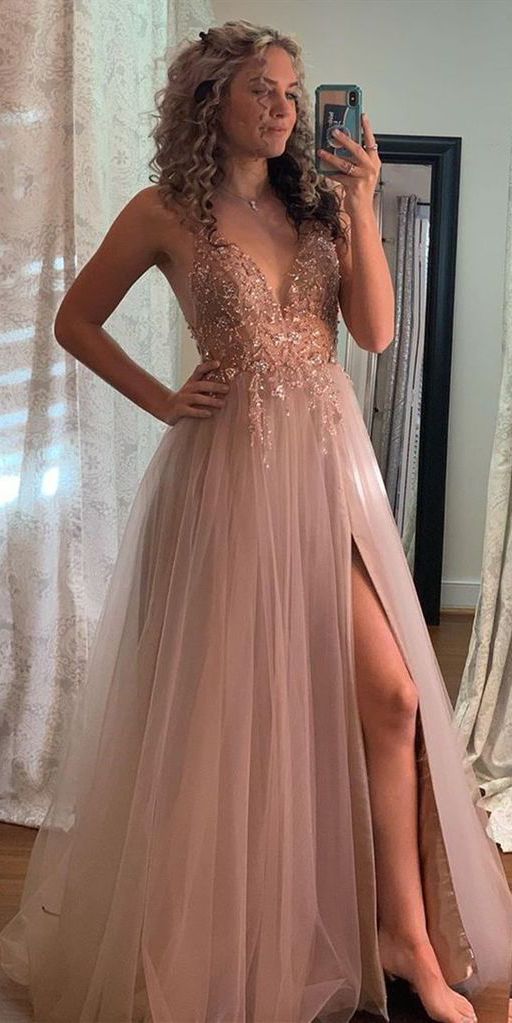 pink prom dresses 2021 sweetheart neckline lace appliques side slit tulle a line long evening dresses gowns
