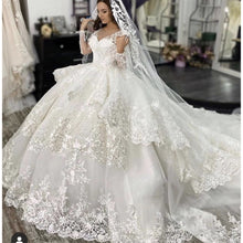 Load image into Gallery viewer, lace wedding dresses 2020 v neck long sleeve lace long sleeve ball gown puffy bridal dresses vestidos de noiva