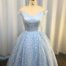 Load image into Gallery viewer, light blue prom dresses real 2021 shinning sequins lace evening dresses ball gown off the shoulder evening gowns actual