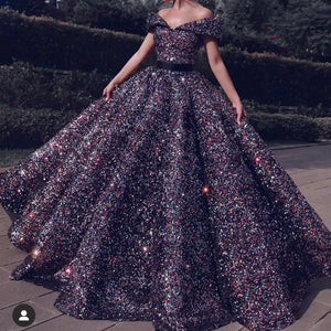 sparky prom dresses 2020 off the shoulder ball gown sequins shinning evening dresses sparkly formal dresses