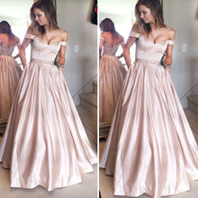 Load image into Gallery viewer, cheap prom dresses 2020 off the shoulder beading sequins crystal belt a line satin evening dresses