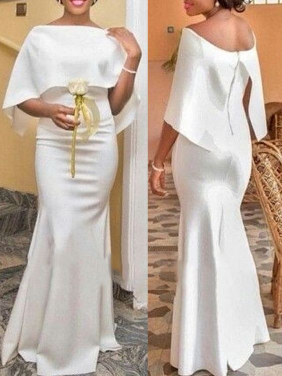 white prom dresses 2021 high neck mermaid cotton satin mermaid long evening dresses gowns