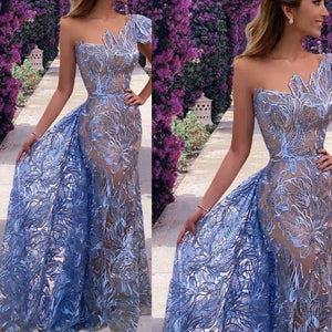 lace prom dress 2021 one shoulder mermaid long floor length evening dresses gowns