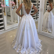 Load image into Gallery viewer, vintage wedding dresses 2020 deep v neck pearls lace appliques tulle lace bridal dresses vestidos de noiva