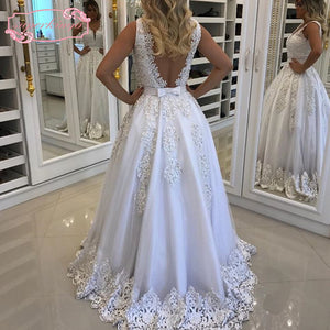 vintage wedding dresses 2020 deep v neck pearls lace appliques tulle lace bridal dresses vestidos de noiva